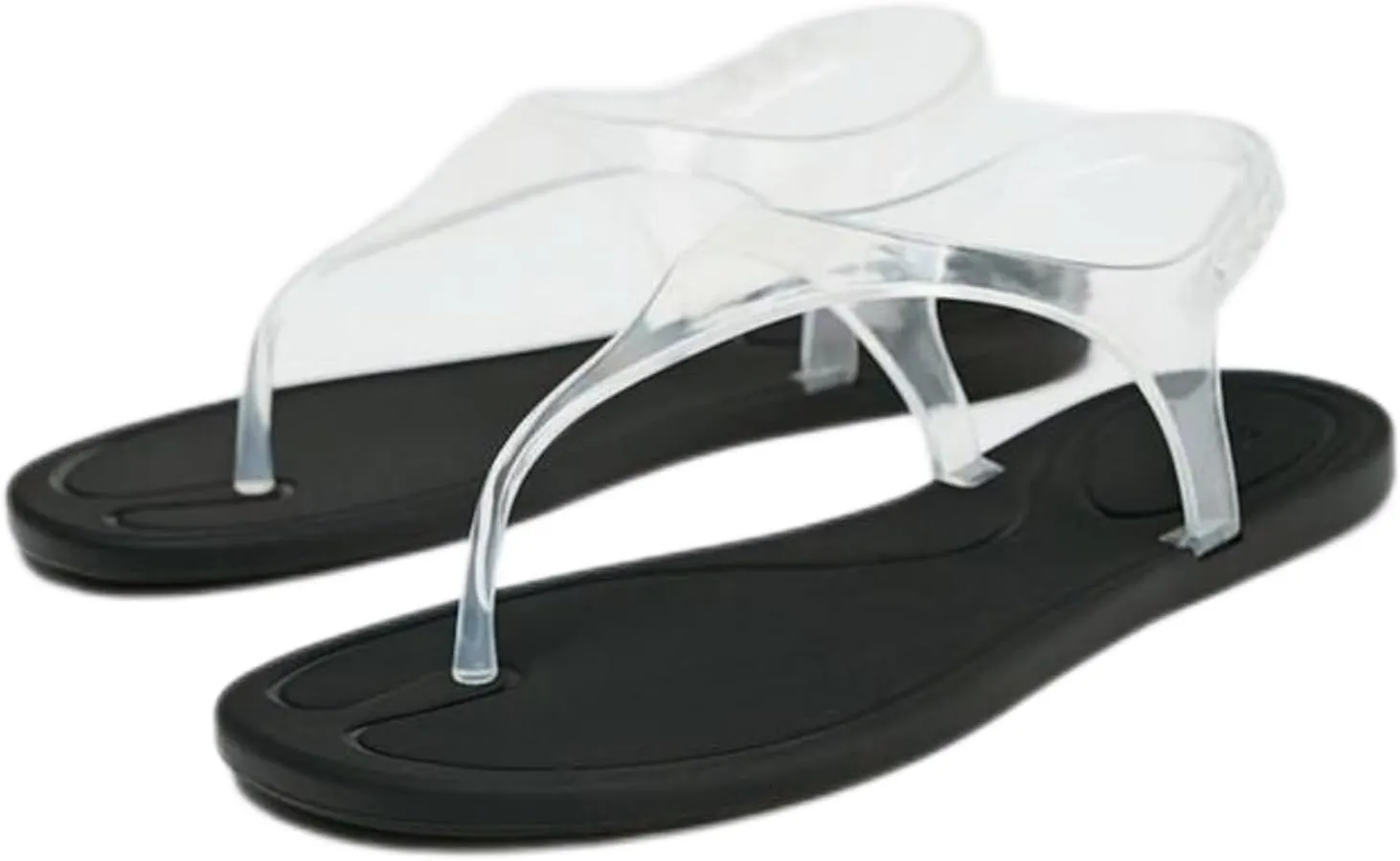 Womens Jell Flip Flops Flat Sandals Round Toe Thong Sandals with Buckle Beach Summer Casual Shoes