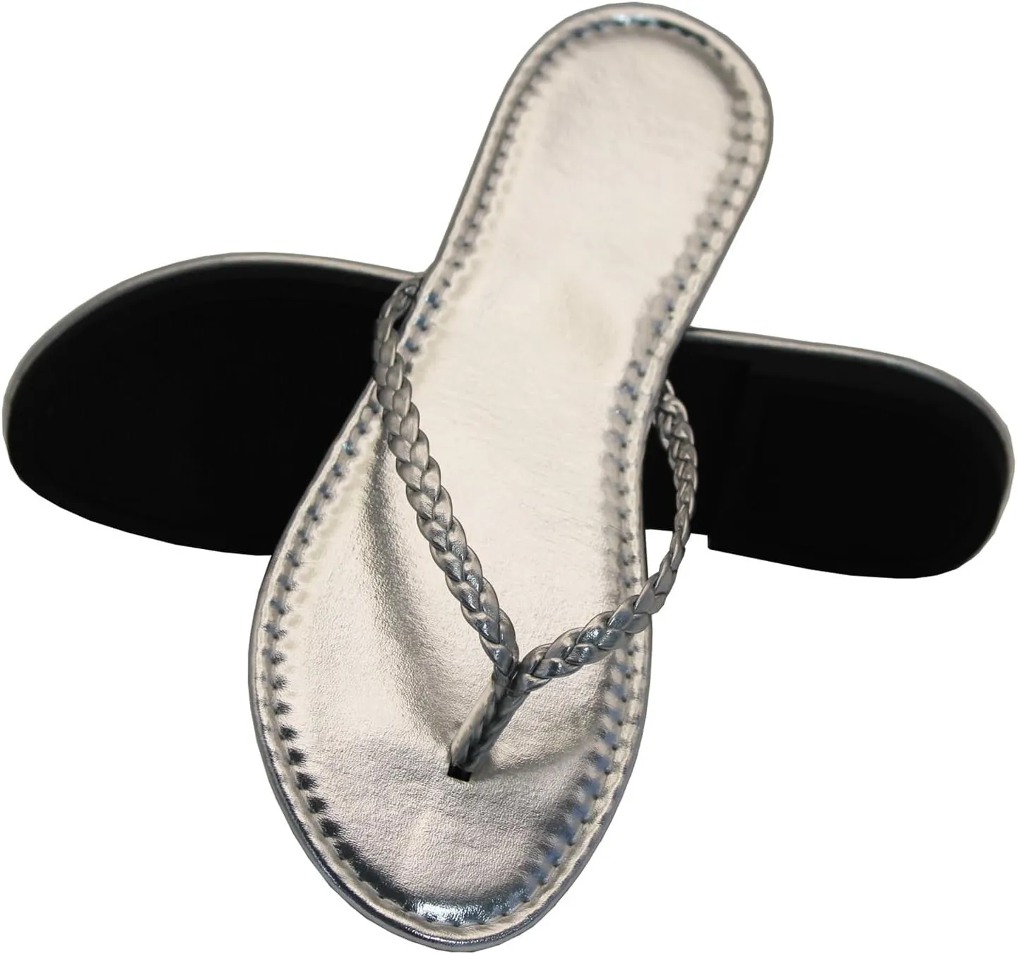 Women's Leather Flip Flops, Woven Strap PU Leather Flat Sandals Slip On Slippers Casual Beach Thongs Slides Shoes