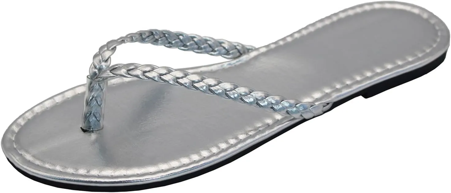 Women's Leather Flip Flops, Woven Strap PU Leather Flat Sandals Slip On Slippers Casual Beach Thongs Slides Shoes