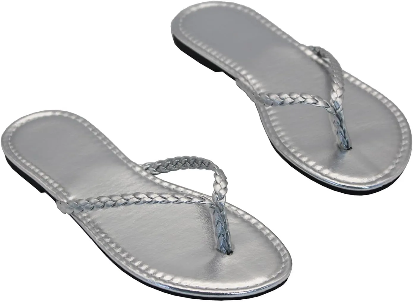 Women's Leather Flip Flops, Woven Strap PU Leather Flat Sandals Slip On Slippers Casual Beach Thongs Slides Shoes