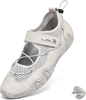 Women's Leather Outdoor Mesh Breathable Trail Shoes Outdoor Casual Low Top Non Slip Lightweight Mesh Sneakers for Hiking & Walking