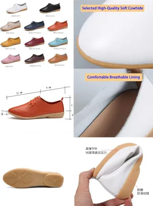 Women's Leather Pointed Toe Casual Flat Shoes,Lightweight Comfort Lace-up Non Slip Softsole Oxford Dress Loafers