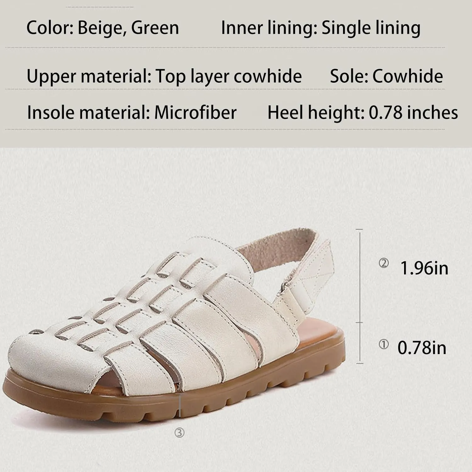 Women's Leather Woven Flat Slingback Fisherman Sandals with Hook and Loop Retro Comfortable Closed Round Toe Hollow Breathable Non-Slip Roman Walking Sandals for Work Outdoor