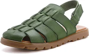 Women's Leather Woven Flat Slingback Fisherman Sandals with Hook and Loop Retro Comfortable Closed Round Toe Hollow Breathable Non-Slip Roman Walking Sandals for Work Outdoor