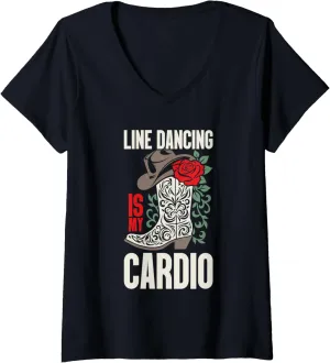 Womens Line Dancing Is My Cardio Line Dancer Country Music V-Neck T-Shirt