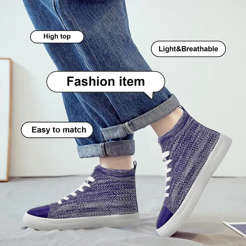 Women's Men’s Fashion Sneakers High Top Lace Up Shoes for Women Men Breathable Flying Woven Mesh Sneakers Casual Outdoor Sport Running Walking Shoes