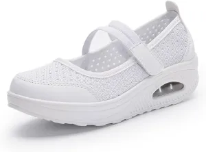 Women'S Mesh Hook and Loop Wedge Heel Platform Yaoyao Shoes Adjustable Lightweight Breathable Orthopedic Air Cushion Wedge Sneakers for Diabetes Arthritis Non Slip Nurse Shoes