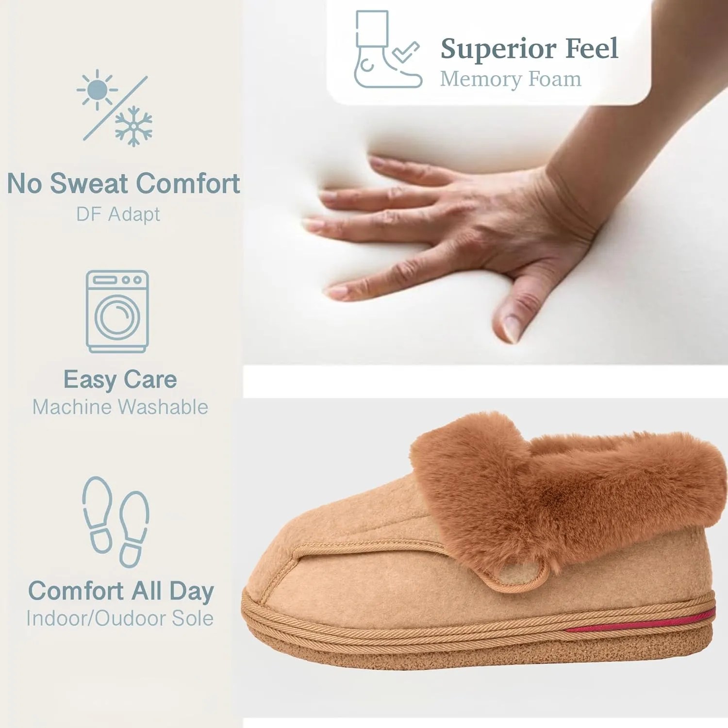 Women's Micro Suede Faux Fur Fleece Lined Cozy 80-D High-Density Memory Foam Winter Slipper Bootie Breathable House Shoes Non Skid Indoor Outdoor Sole
