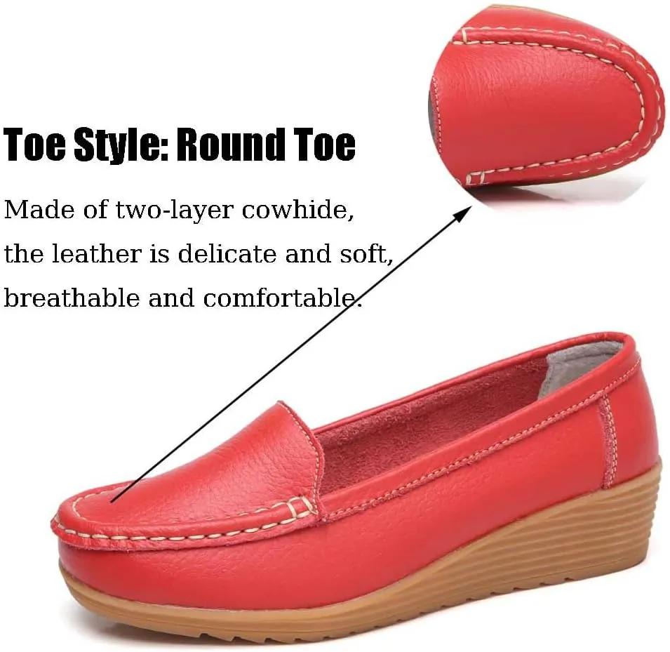 Women's Non Slip Nursing Shoes Leather Comfortable Slip on Flat Shoes Loafers for Restaurant Work