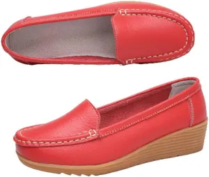 Women's Non Slip Nursing Shoes Leather Comfortable Slip on Flat Shoes Loafers for Restaurant Work