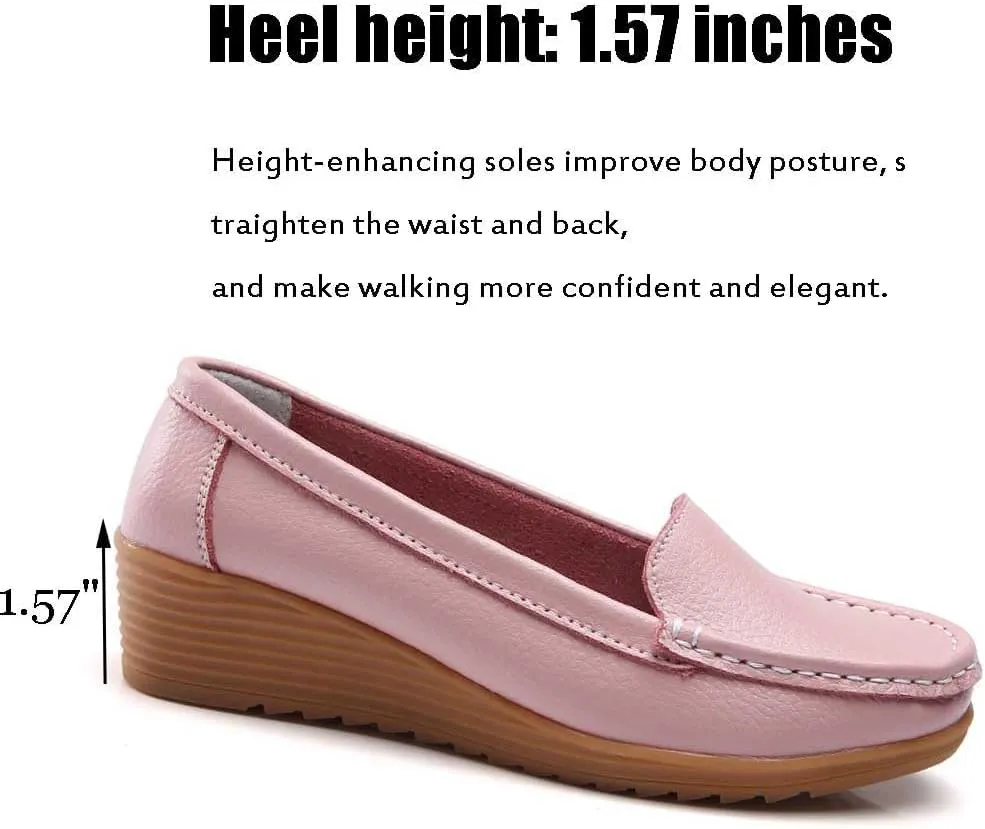 Women's Non Slip Nursing Shoes Leather Comfortable Slip on Flat Shoes Loafers for Restaurant Work