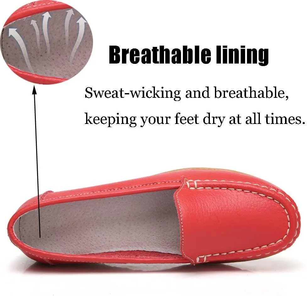 Women's Non Slip Nursing Shoes Leather Comfortable Slip on Flat Shoes Loafers for Restaurant Work