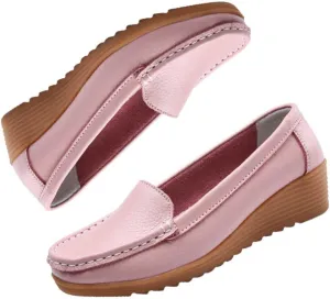 Women's Non Slip Nursing Shoes Leather Comfortable Slip on Flat Shoes Loafers for Restaurant Work