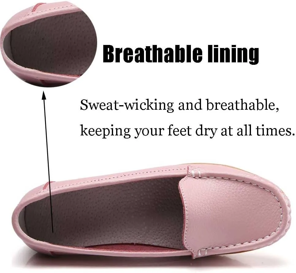 Women's Non Slip Nursing Shoes Leather Comfortable Slip on Flat Shoes Loafers for Restaurant Work
