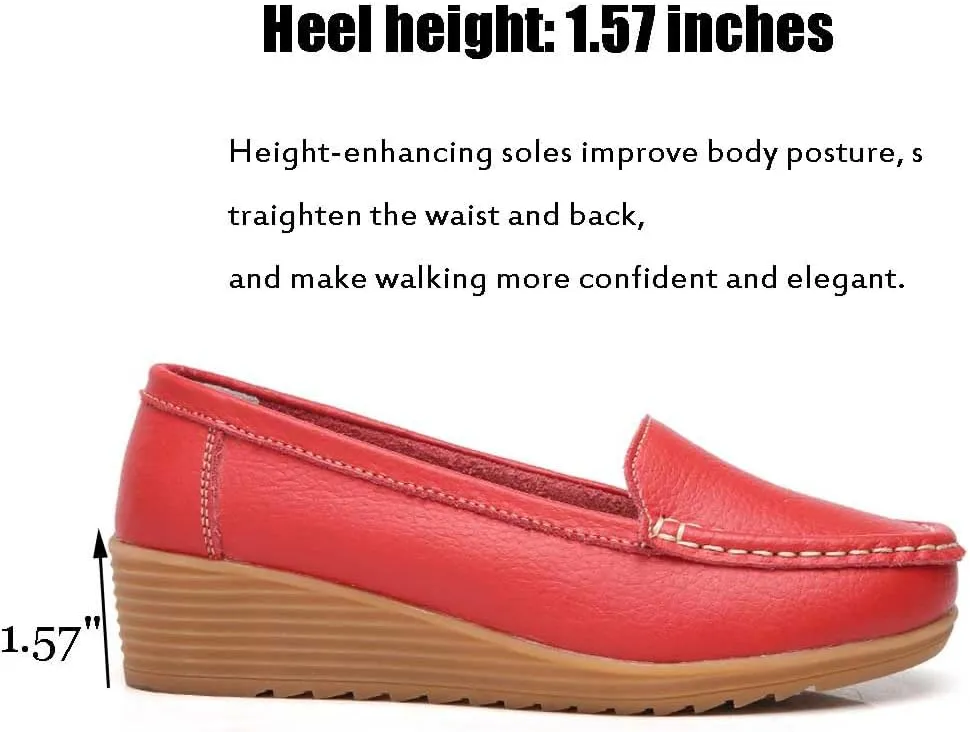 Women's Non Slip Nursing Shoes Leather Comfortable Slip on Flat Shoes Loafers for Restaurant Work