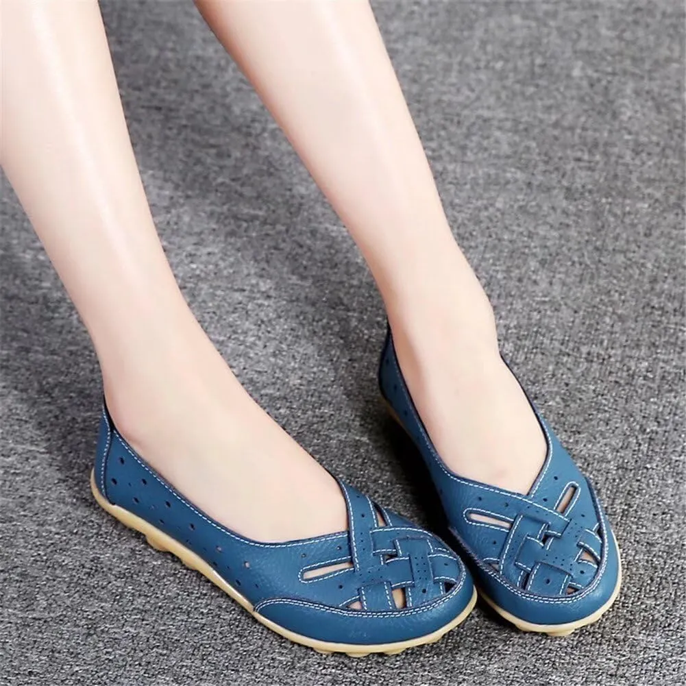Womens Orthopedic Loafers in Breathable Leather Comfortable Hollow Soft Flats Sandals Summer Casual Slip-On Shoes