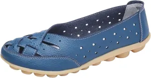 Womens Orthopedic Loafers in Breathable Leather Comfortable Hollow Soft Flats Sandals Summer Casual Slip-On Shoes