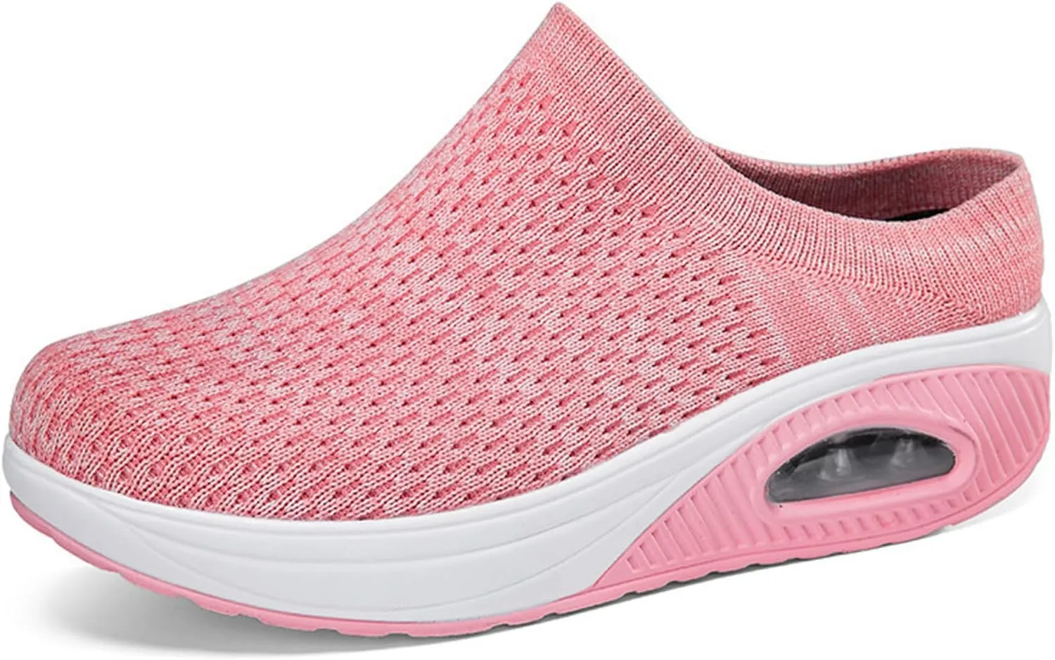 Women's Orthopedic Mule Clogs Closed Round Toe Stretch Knitted Platform Comfortable Breathable Air Cushion Walking Sliipers Open Back Wedge Heel Casual Mules Sneaker with Arch Support