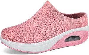 Women's Orthopedic Mule Clogs Closed Round Toe Stretch Knitted Platform Comfortable Breathable Air Cushion Walking Sliipers Open Back Wedge Heel Casual Mules Sneaker with Arch Support