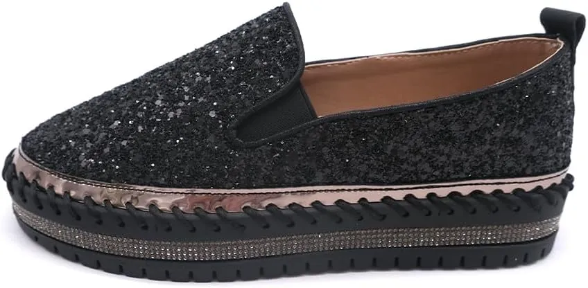 Women's Platform Rhinestones Glitter Fashion Sneakers Comfortable Slip On Flat Loafers Walking Wedding Dress Shoes Casual Shoes