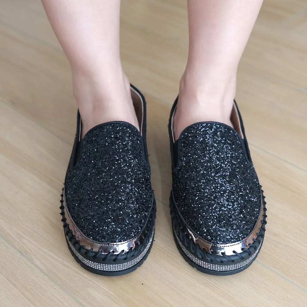 Women's Platform Rhinestones Glitter Fashion Sneakers Comfortable Slip On Flat Loafers Walking Wedding Dress Shoes Casual Shoes