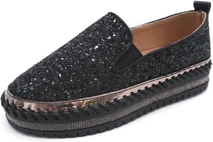 Women's Platform Rhinestones Glitter Fashion Sneakers Comfortable Slip On Flat Loafers Walking Wedding Dress Shoes Casual Shoes