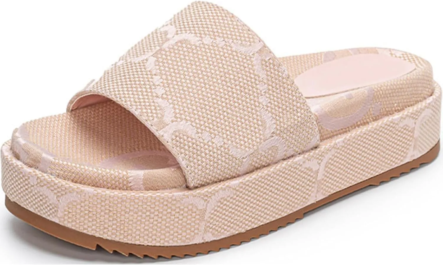 Women's Platform Sandals Comfort Slip-On Canvas Strap, Fashion Non-Slip Sole Slide Sandals for Summer