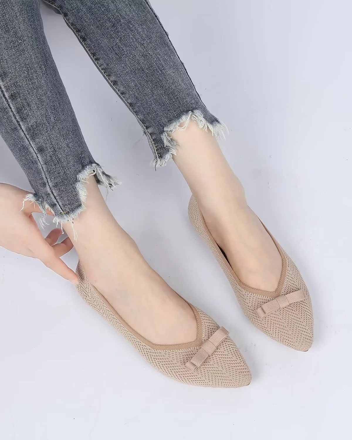 Women's Pointed Toe Flats Knit Dress Slip-on Ballet Flats Shoes Comfort Classic Work Business Office Shoes