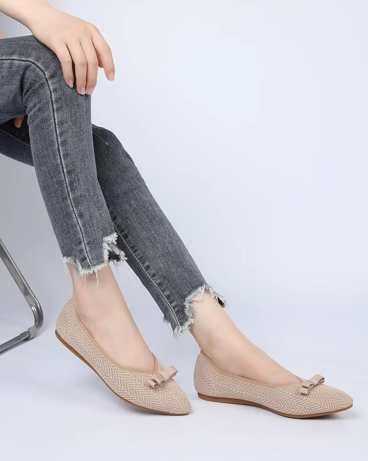 Women's Pointed Toe Flats Knit Dress Slip-on Ballet Flats Shoes Comfort Classic Work Business Office Shoes