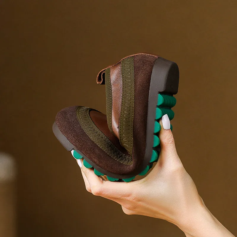 Women's Retro Leather Patchwork Comfortable Casual Slip-On Flat Shoes
