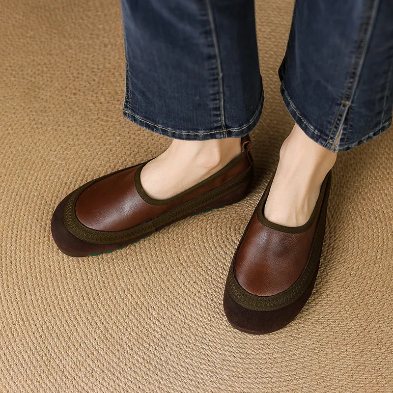 Women's Retro Leather Patchwork Comfortable Casual Slip-On Flat Shoes