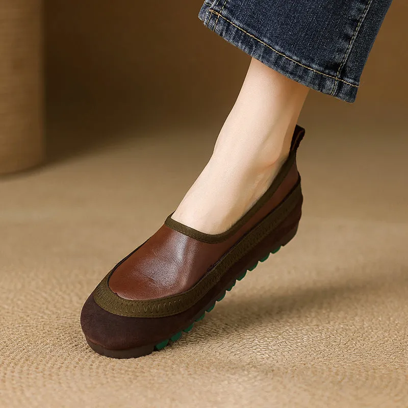 Women's Retro Leather Patchwork Comfortable Casual Slip-On Flat Shoes