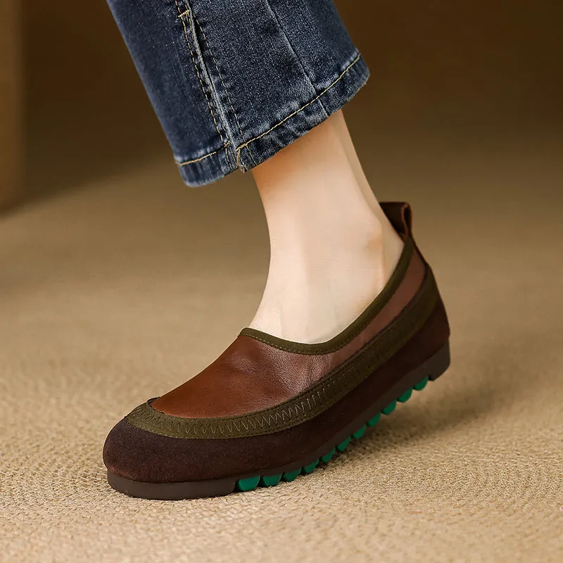 Women's Retro Leather Patchwork Comfortable Casual Slip-On Flat Shoes
