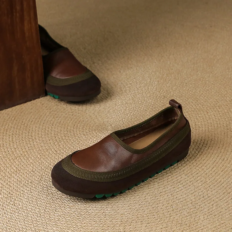 Women's Retro Leather Patchwork Comfortable Casual Slip-On Flat Shoes