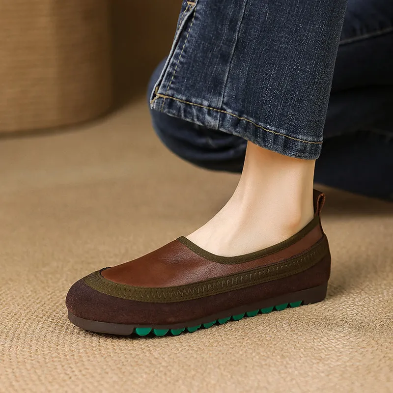Women's Retro Leather Patchwork Comfortable Casual Slip-On Flat Shoes
