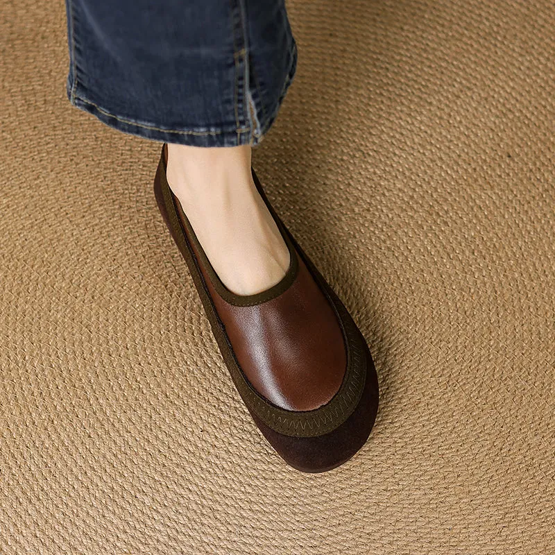 Women's Retro Leather Patchwork Comfortable Casual Slip-On Flat Shoes