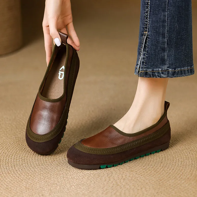 Women's Retro Leather Patchwork Comfortable Casual Slip-On Flat Shoes