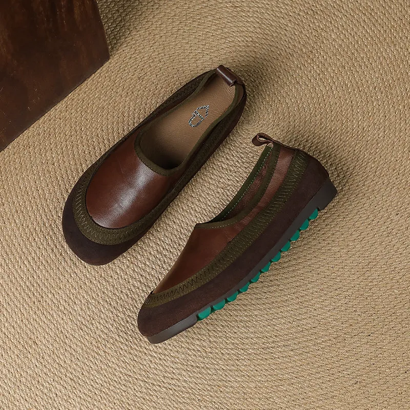 Women's Retro Leather Patchwork Comfortable Casual Slip-On Flat Shoes