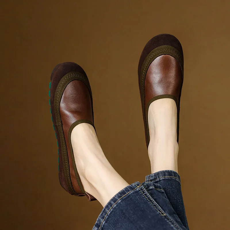 Women's Retro Leather Patchwork Comfortable Casual Slip-On Flat Shoes