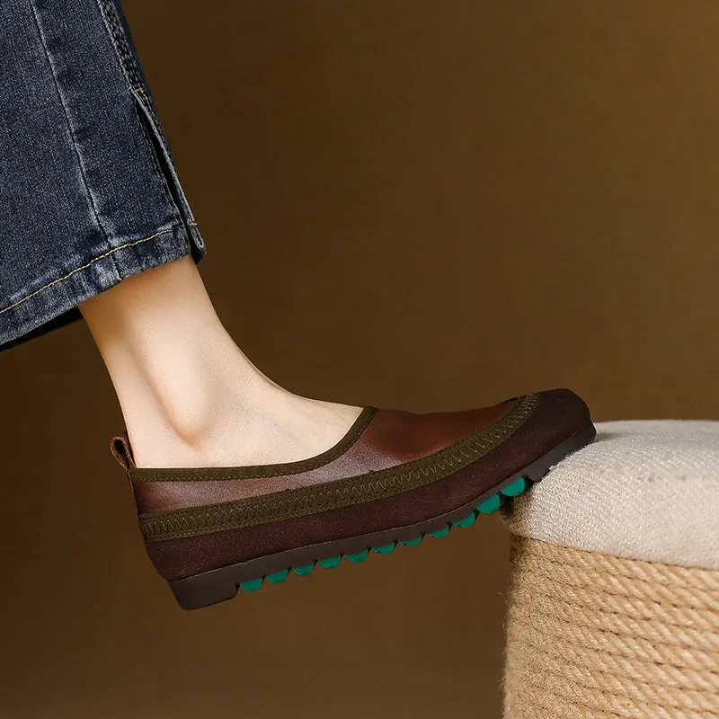 Women's Retro Leather Patchwork Comfortable Casual Slip-On Flat Shoes
