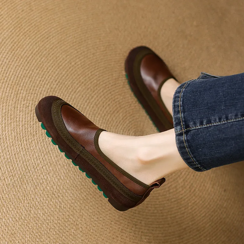 Women's Retro Leather Patchwork Comfortable Casual Slip-On Flat Shoes