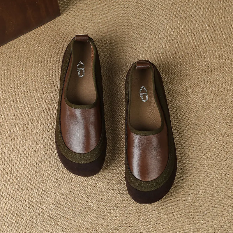Women's Retro Leather Patchwork Comfortable Casual Slip-On Flat Shoes
