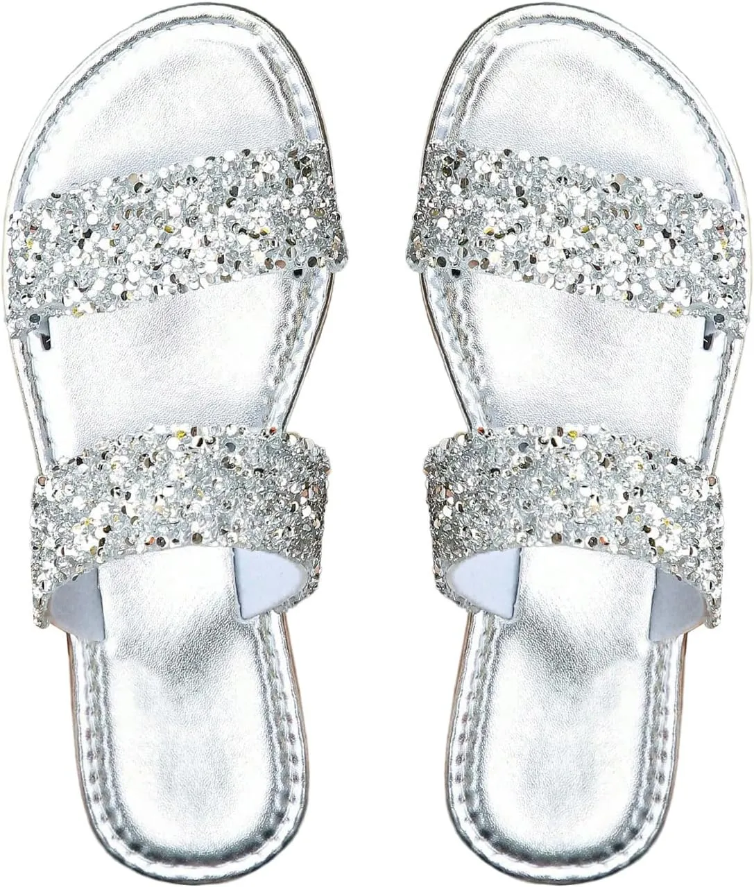 Women's Rhinestone Flat Sandal Sparkly Slip on Open Toe Slide Slippers Wedding Sandals