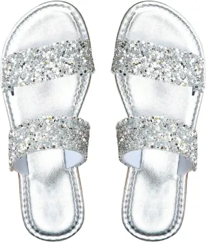 Women's Rhinestone Flat Sandal Sparkly Slip on Open Toe Slide Slippers Wedding Sandals