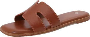 Women's Slide Sandals Comfortable Flat Slip On Leather Sandals