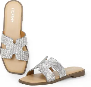 Womens Slip On Flat Sandals Soft Leather Open Toe Slide for Summer Dressy