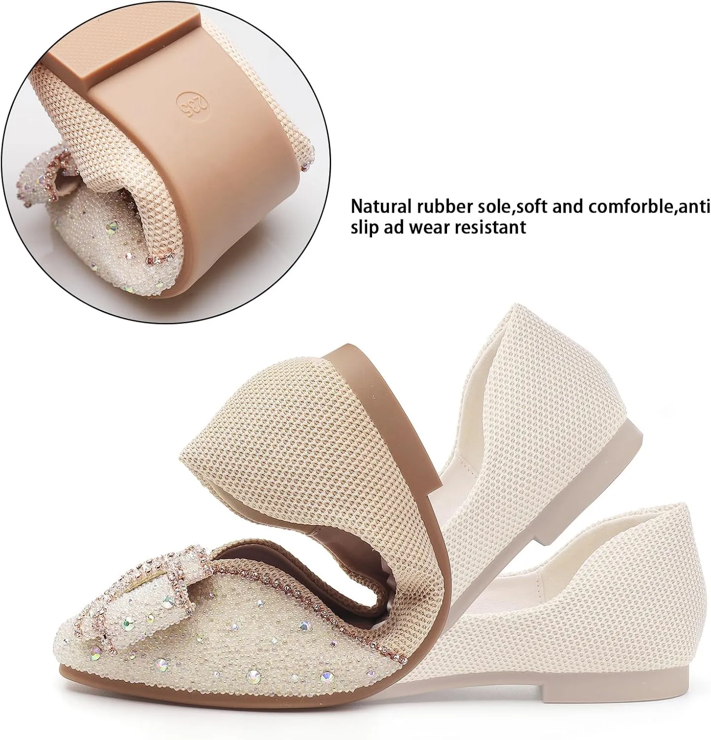 Women's Square Head Flat Shoes Fashion Glittering Rhinestone Bride Wedding Dress Shoes Comfortable Non Slip Slip on Walking Shoes