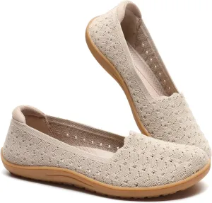 Women's Wide Toe Box Flats Shoes Knit Ballet Flat Slip-on Dress Walking Comfort Shoes