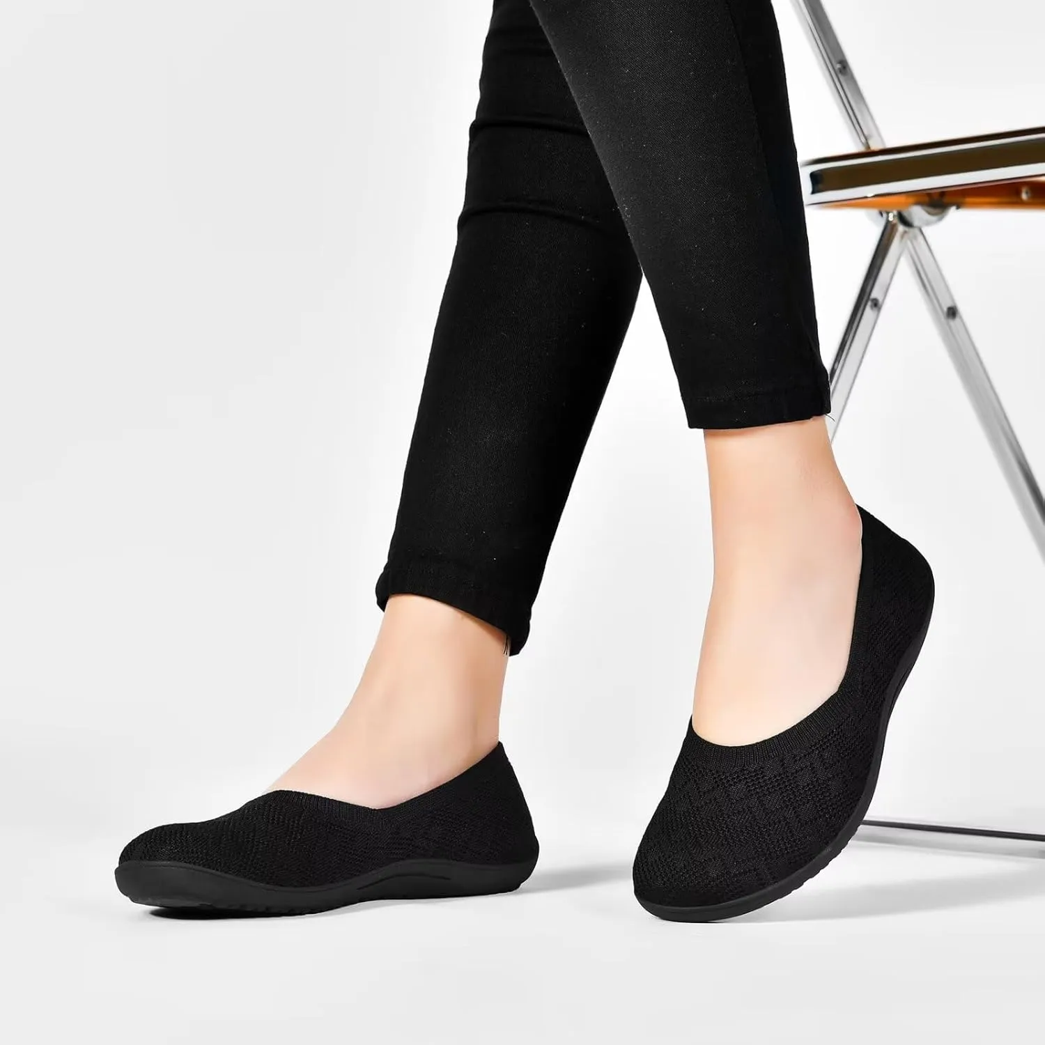 Women's Wide Toe Box Flats Shoes Knit Ballet Flat Slip-on Dress Walking Comfort Shoes