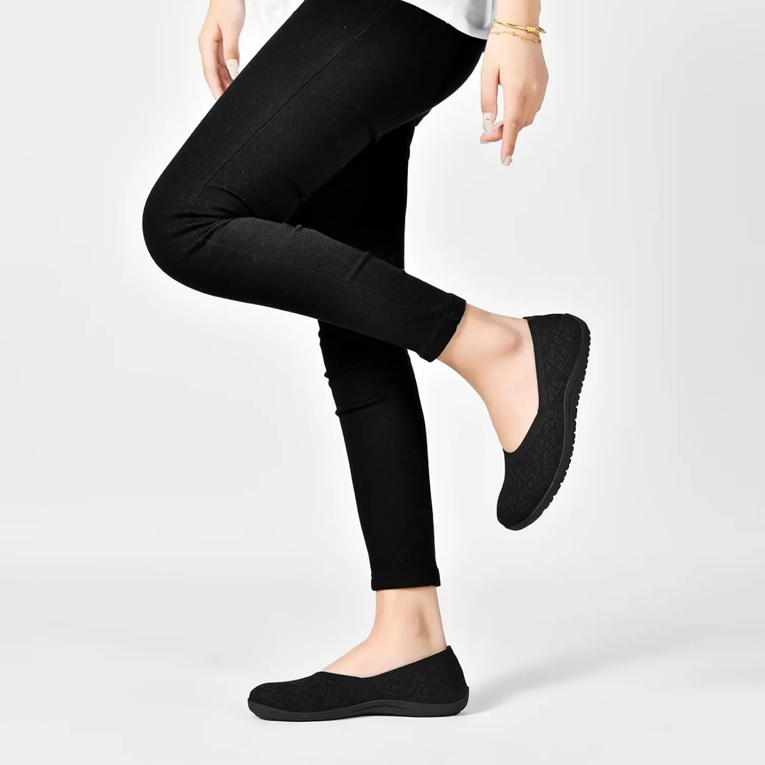 Women's Wide Toe Box Flats Shoes Knit Ballet Flat Slip-on Dress Walking Comfort Shoes